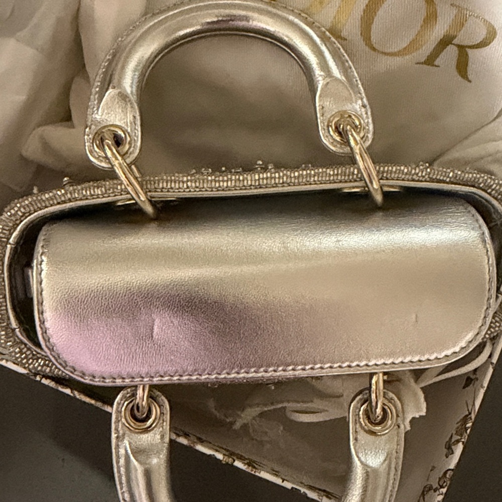 DIOR LADY D-JOY MICRO BAG SILVER-GOLD HW SATIN GRADIENT BEAD EMBROIDERY PRELOVED - Picture 8 of 13